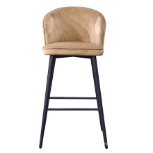 Modern Cheap Velvet High Bar Stool  with Black Metal Legs Bar Chair